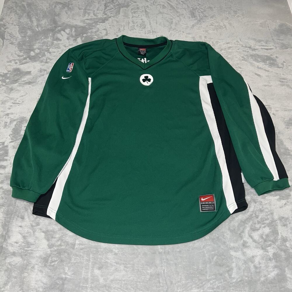Boston Celtics NBA Nike Team Warm Up Embroidered Long Sleeve Shirt XL Y2K